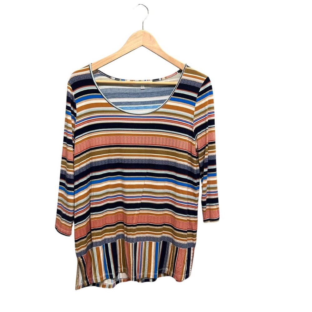Rose & Olive Multicolor Stripe Stretchy Top Size L
